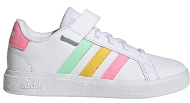 adidas Unisex Kinder Grand Court Lifestyle Tennis Lace-Up Shoes, Cloud White/Pulse Mint/Beam Pink, 32 EU