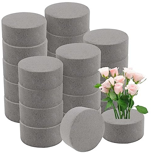 HEIHAK 24 Pack 3 Inch Round Floral Foam Block, Gray Dry Foam Bricks Foam Blocks Flower Arrangement Foam for Wedding Decoration and DIY Craft