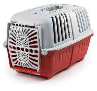 lionto Recycled Plastic Transport Box for Dogs and Cats, Pet Transport Box, Small Animal Box, 55 x 36 x 36 cm, Red