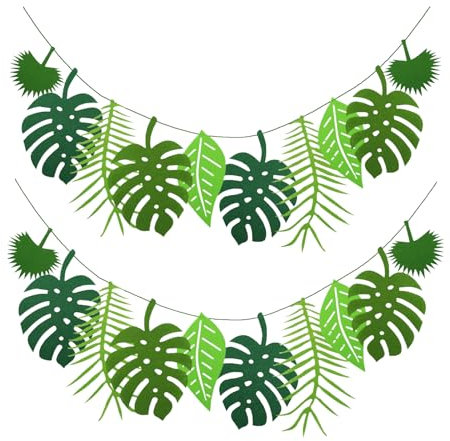 AIBAOBAO 2 Piezas Banderines de Hojas de Palma Tropicales Verdes, Guirnalda de Pancartas Tropicales, Fieltro Reutilizables para Fiesta de Cumpleaños, Hawaiana, Verano, Luau, Temática de la Selva