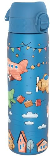 ion8 Trinkflasche 500 ml Auslaufsicher Einhandöffnung Sichere Verriegelung Spülmaschinenfest BPA-frei Tragegriff Klappdeckel Leicht zu Reinigen, Klimaneutral, Flugzeuge