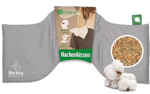HERBALIND Körnerkissen 50x25 cm 960g Bio-Getreidekissen HERZENSMENSCH - Geschenk Made in Germany, 4-Kammer Wärmekissen Nacken Schulter 100% Baumwoll-Canvas, für Mikrowelle Roggen-Weizen, Grey (Grau)