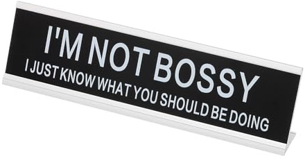 PATIKIL Funny Nameplate, 8x2 Novelty Desk Sign Plaque Aluminum Desk Name Plate with Base for Office, Silver White (I'M Not I Just Know What You Should Be Doing)