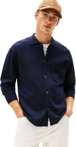 Tommy Hilfiger Chaqueta de Punto Hombre Cardigan Essential Over Shirt de algodón, Azul (Desert Sky), M