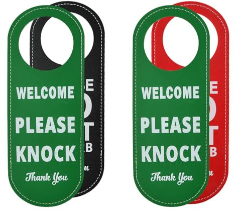 2PCS Señal para Colgar la Puerta, Letreros Colgantes de Puerta Do Not Disturb, Signo de Welcome Please Knock No Molestar Puerta Colgador Cartel Cuero Doble Cara Señal Colgante Perilla Puerta
