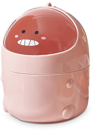 Yoxovo Mini papperskorg med lock, dinosaurie söt tecknad bordsoptunna, Kawaii dekoration, för kontor, barnrum, toalettbord, vardagsrum rosa