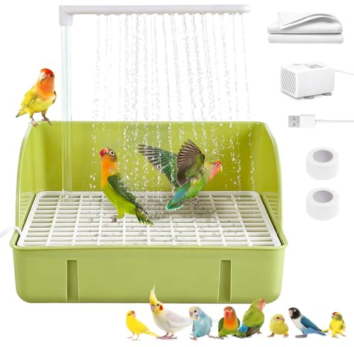 Parrot Bathtub, Large Bird Shower Fountain, Automatic Bird Bath, Parrot Bath Shower, Automatic Bathtub with Circulating Faucet, Indoor Fountain with USB Pump, Green