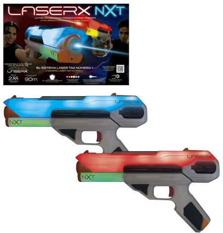 Laser X Next Level Pack Doble, Juego de Batalla Láser con 2 Pistolas Interactivas, Modos de Disparo Personalizables, Escudo de Energía, +6 años, Bizak (62947728)