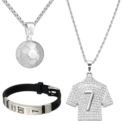 LIUYIDM 3 stycken fotbollskedjor, kedja, kedjor för pojkar, fotbollsarmband pojkar, tröja hänge, fotbollströja halsband, fotbollshalsband armband för födelsedagspresent för pojkar