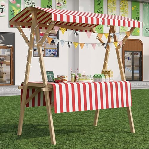 Carrito Puesto de Vendedor Carrito De Madera Roja Con Ruedas, Puesto De Comida Plegable Para Exteriores, Ideal Para Puestos De Venta En Calles, Mercados Agrícolas Y Ferias, Comerciales.(A - No Wheels,