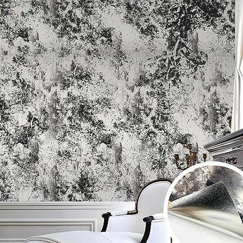 funlife Foxed Antique Chrome Reflective Style Vintage Rusted Motif Wallpaper, 115X150CM Grunge Motif