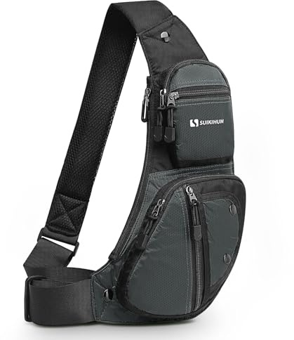 SUIKIHUM Sling Backpacks for Men Women, Crossbody Bags Casual Sling Shoulder Chest Bag for Outdoor Travel, Gray