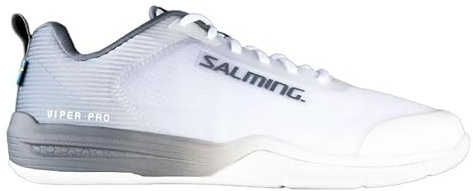 Salming Viper Pro Squash-Schuhe für Herren, niedrig, in 5 Farben erhältlich, abriebfest, Pickleball, Racquetball, Padel, Hallensportarten, Weiß/Grau, 41.5 EU