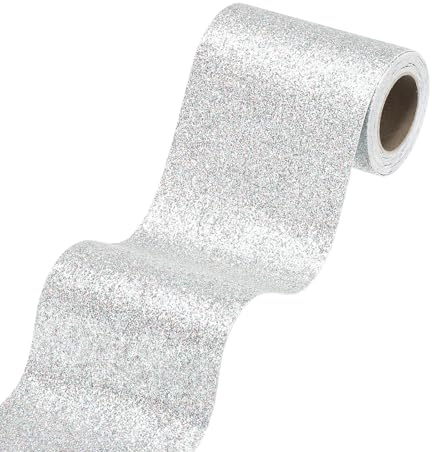 sourcing map 4 x 118 Silver Glitter Wallpaper Border, Peel and Stick Self Adhesive Sparkle Glitter Contact Paper Border for Mirror Bulletin Board DIY Crafts Decor