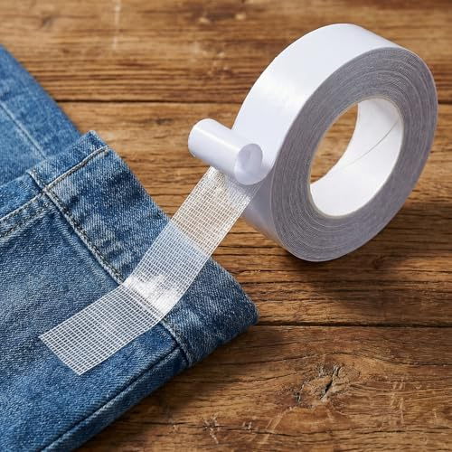 Sorcristy Heavy Duty Double Sided Fabric Tape, 0.79in X 32.81ft, No-Sew Hemming Tape for Curtains, Jeans, Rugs, And Arts, White Cloth-Based Adhesive Tape