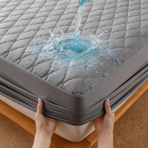 Protector Colchon 105x200 cm - Impermeable & Acolchado Funda Colchon para Cama 105cm, Colchones de hasta 27 cm, 100% Poliéster + PU, Gris Claro