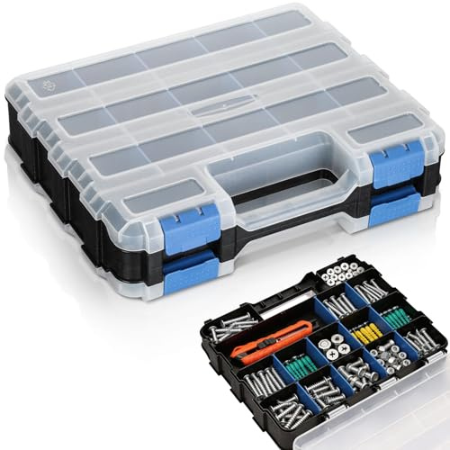 AiQInu Organizador Tornillos 34 Compartimentos, Caja con Compartimentos con Separadores Extraíbles, Caja Organizadora Tornillos para Herramientas, Taller, Garaje, Bricolaje (32x27x8cm)