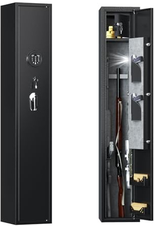 Caja Fuerte Ignifuga Impermeable Grande Caja Fuerte para 5 Rifles con 2 Compartimentos para Munición para Pistola y Pistola Larga en el Hogar(Fingerprint)