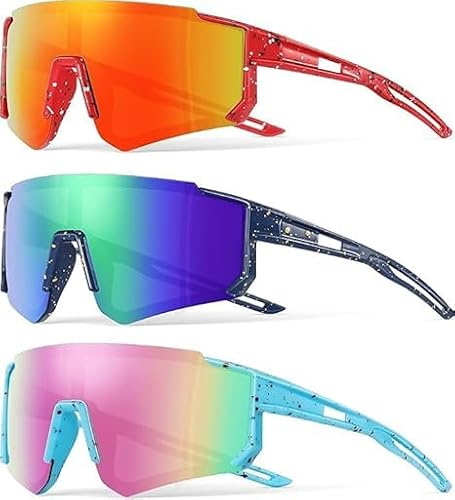 Lunettes de Cyclisme pour Enfants 3 Paires de Lunettes de Vélo Unisexes avec Protection UV400, Lunette de Soleil Sport de Plein Air pour des Activités telles que Course à Pied, Cyclisme, Pêche