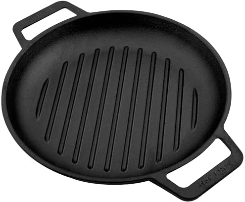 Victoria Cast Iron Round Grill Pan with Double Loop Handles Seasoned with 100% Kosher Certified Non-GMO Flaxseed Oil, 10 Inch, Black
