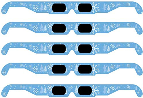 GSM Brands Christmas 3D Glasses - Holiday Specs Transform Lights into Magical Snowflake Image (5 Pack)