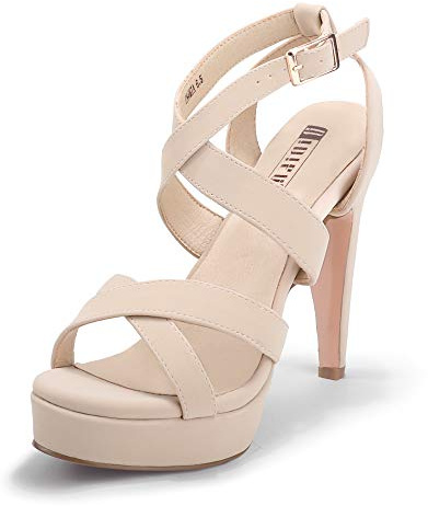 IDIFU Women's Nude Dress Platform High Heels Strappy Heeled Sandals Open Toe Ankle Strap Heels Wedding Bridal Homecoming Shoes