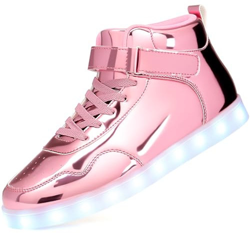 APTESOL Baskets Unisexes Rechargeables LED High Top Femmes Hommes Chaussures de Sport [Rose, EU 41]