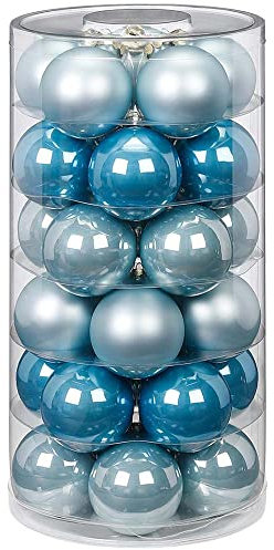 Inge Glas Weihnachtskugeln | Schöne Christbaumkugeln aus Glas | 30 Kugen in Dose | Christbaumschmuck Weihnachtsbaumschmuck Weihnachtsbaumkugeln (Elysian Blue | hellblau blau)