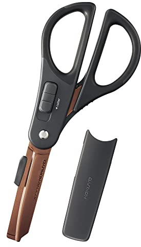 KOKUYO 2-Way All Purpose Scissor, HAKO-AKE Heavy Duty Regular Size Travel Scissors, Titanium Blade Multiple Purpose Craft Scissor Box Cutter for Office, Travel and Home. Black (HASA-PT412D)