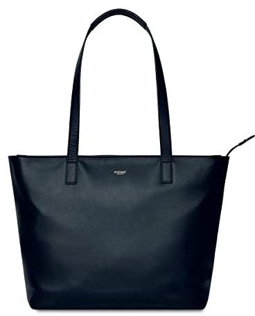 KNOMO Maddox Genuine Leather 15.6 Laptop Tote Bag for Women - RFID Blocking Shoulder Handbag with Padded Protection, Navy