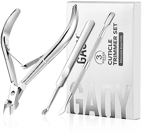 GAOY 3-in-1 Cuticle Remover Kit, Professional Cuticle Trimmer, Pusher and Sharp Nippers, Stainless Steel Manicure Tools For Nail Care