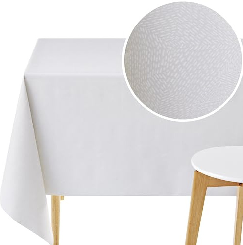 KP HOME Waterproof PVC Wipe Clean Tablecloth - Rectangle Oilcloth 118 X 55 in | 300 X 140 cm - Minimalistic Dash Lines Table Cloth Wipeable Plastic - Outdoor Vinyl Table Cover in Classic Grey