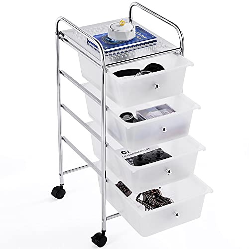 Yaheetech Carrito Auxiliar con Ruedas Carro de Almacenamiento con Cajones Carro Organizador Plastico Cajoneras Oficina para Transporte Blanco