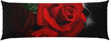 Langer Kissenbezug mit roten Rosen, 50,8 x 137,2 cm, weiche Nackenrolle, mit Reißverschluss, für Weihnachten, Jubiläen und mehr