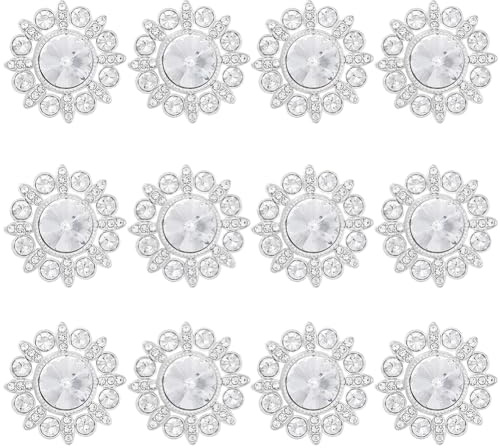 GORGECRAFT 12pz Botones Florales de Diamantes de Imitación Botón de Flor de Cristal Plateado Botón de Vástago de Aleación Botones Decorativos de Repuesto para Manualidades de Costura Suéter Uniforme
