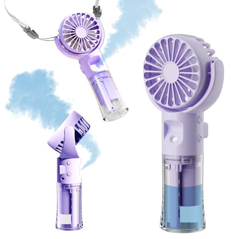 Handheld Fan Misting Hand Held Fan Rechargeable Battery Operated Portable 4 Speeds & 55ml Spray & 360° Foldable USB Personal Water Fan for Travel Camping Outdoor (Purple)