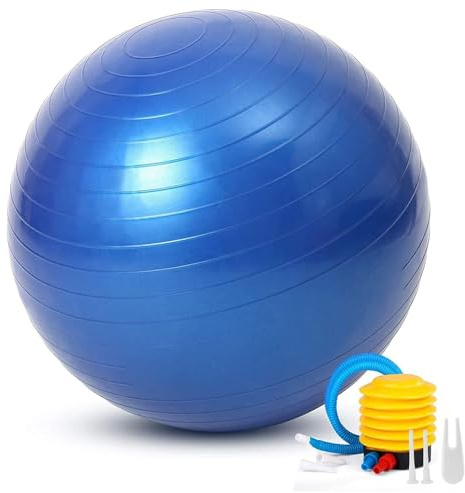REY Bola para Ejercicios, Sentarse.. de 65 Cm para Gimnasia, Pilates, Yoga, Embarazos - Embarazadas, Fitness, Deporte... Azul, Incluye inflador