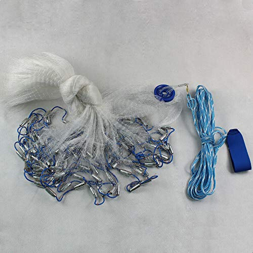 MINRS Rete da lancio per la pesca, rete da pesca a mano, per lanciare il pesce, ispessimento a mano, lunghezza 15 m, con braccialetti, diametro 5,4 m, per pesca