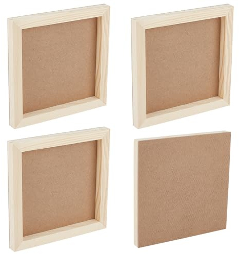 OLYCRAFT 4 pannelli in tela di legno non finiti, 15 x 15 cm, quadrati, spessore 14 mm, pannelli in tela di legno vuoti, pannelli in legno per esposizione da tavolo, progetti artigianali fai da te