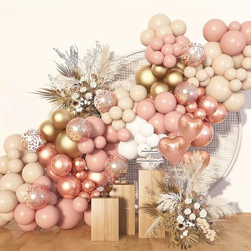 Blush Pink Balloons Arch Kit,172Pcs Retro Dusty Pink Balloon Arch Garland Kit with Beige White Rose Gold Nude Latex Balloons for Girls Birthday Party,Baby Shower Decoration,Bridal Shower, Boho Wedding