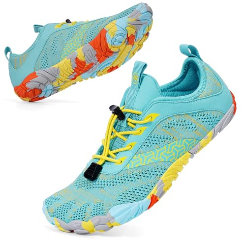BibHoly Chaussures pieds nus pour homme et femme - Légères et respirantes - Antidérapantes - Chaussures de fitness pour la salle de sport et les activités de plein air, A07 bleu jaune, 39 EU