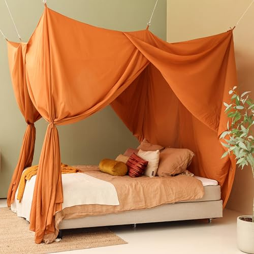 Dosel Naranja para Cama Doble | Mosquitera Rectangular Tamaños | Dosel de Cama para Adolescentes & Adultos | Cama con Dosel para Dormitorio
