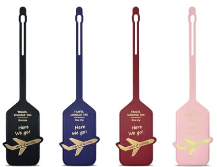 4 Pezzi Etichette per valigie aereo, Etichetta valigia, Targhetta valigia aereo, Targhetta Valigia con Nome e Indirizzo, Luggage Tag per Aereo Bagaglio Valigie Zaini（Nero, rosa, rosso vino, blu scuro）