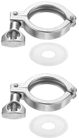 PATIKIL Tri Sanitary Clamp Single Pin, 2Set Heavy Duty 304 Stainless Steel Clamp Sanitary Fittings with Wing Nut Silicone Gasket for Ferrule TC Tube OD 1.5 Flange Size 50.5mm, Silver