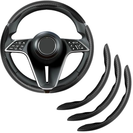 Funda para volante de fibra de carbono, 3 piezas, 38 cm, universal, segmentada, antideslizante, transpirable, protección para volante de coche, accesorios interiores (negro)