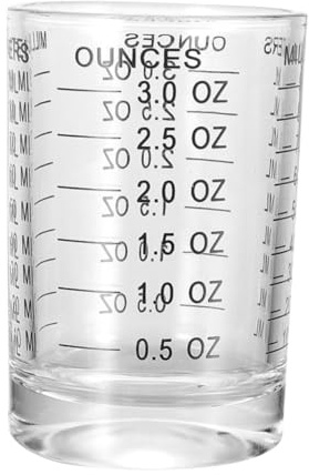 DEARMAMY Bicchiere Dosatore in Vetro 90ml Leggero Scala Graduata per Latte Art e Ristorante Misurino da Cucina Pratico e Trasparente