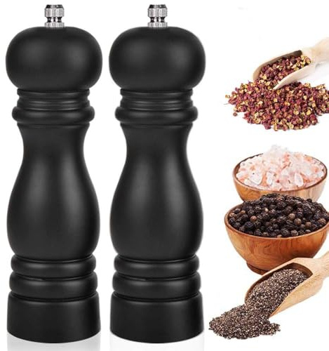 Salt and Pepper Grinders Set of 2, Manual Pepper Mill & Salt Grinder with Adjustable Ceramic Rotor & Stainless Steel Gasket, Refillable Black Salt & Pepper Shakers for BBQ Restaurant Kitchen