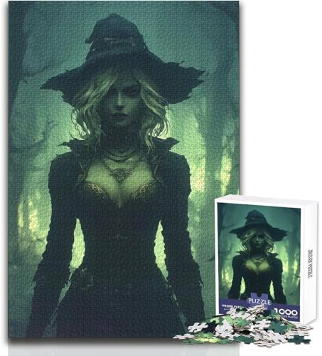 Puzzle de 1000 pièces - Sorcière mystérieuse dans la forêt Sombre - Un Jeu de Puzzle de précision et de détente, idéal pour se détendre Dimensions 38x52cm