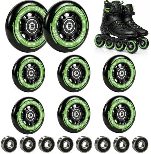 Ajxwde Lot de 8 Roues de Rollers en Ligne, 80mm, Roues de Patinage 88A SHR PU, Roulettes de Roller Avec Roulements ABEC 9, Roues de Rechange pour Roller Pour K2 Gonex Hudora Apollo Inline Skate