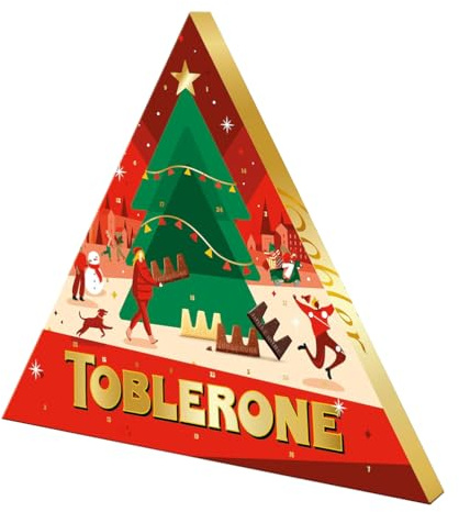 TOBLERONE - 1 Calendrier de l'Avent - Assortiment Festif de Chocolats - 4 Recettes : Chocolat au Lait, Lait Amandes Caramélisées, Blanc, Noir - Idée Cadeau Noël - 1 Calendrier de 200 g